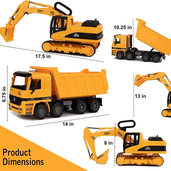 Excavator & Dump Truck Toy for Kids (Set of 2) – Moveable Claw & Lifting Back - Picture 2 of 2